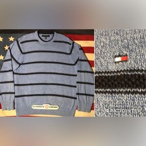 NWOT Vintage Tommy Hilfiger Striped Knit Blue Sweater L sportsman p wing Usa Rlx